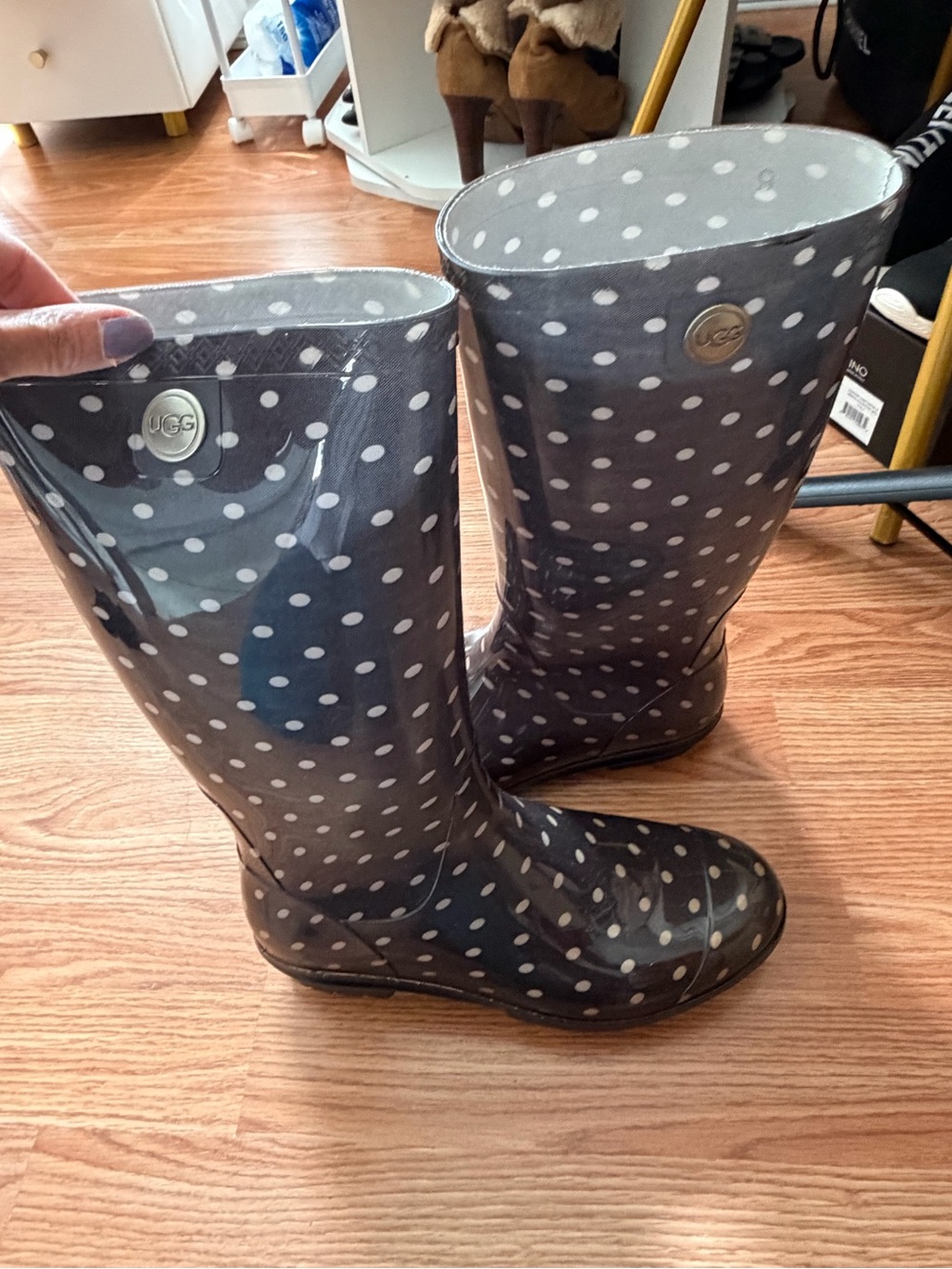 UGG Women's Gray Polka Dot Rain Boots